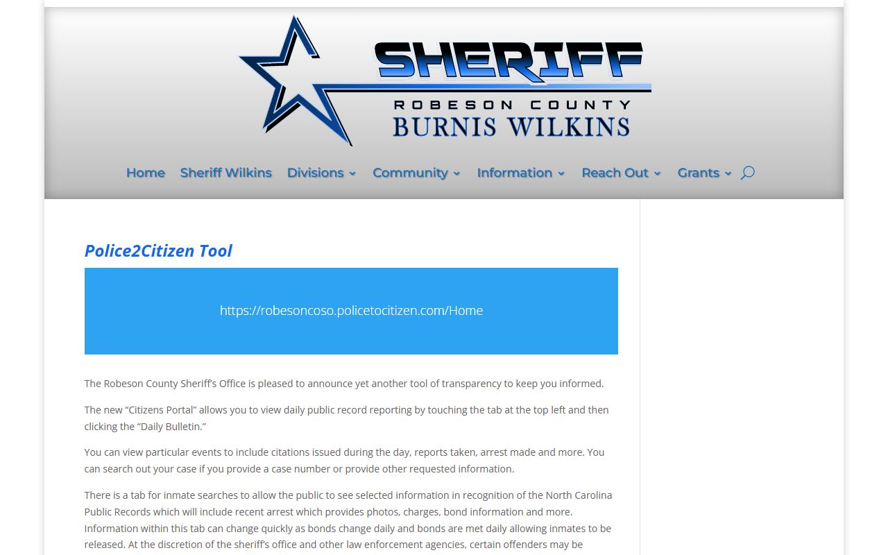 Robeson County inmate records Police2Citizen explanation
