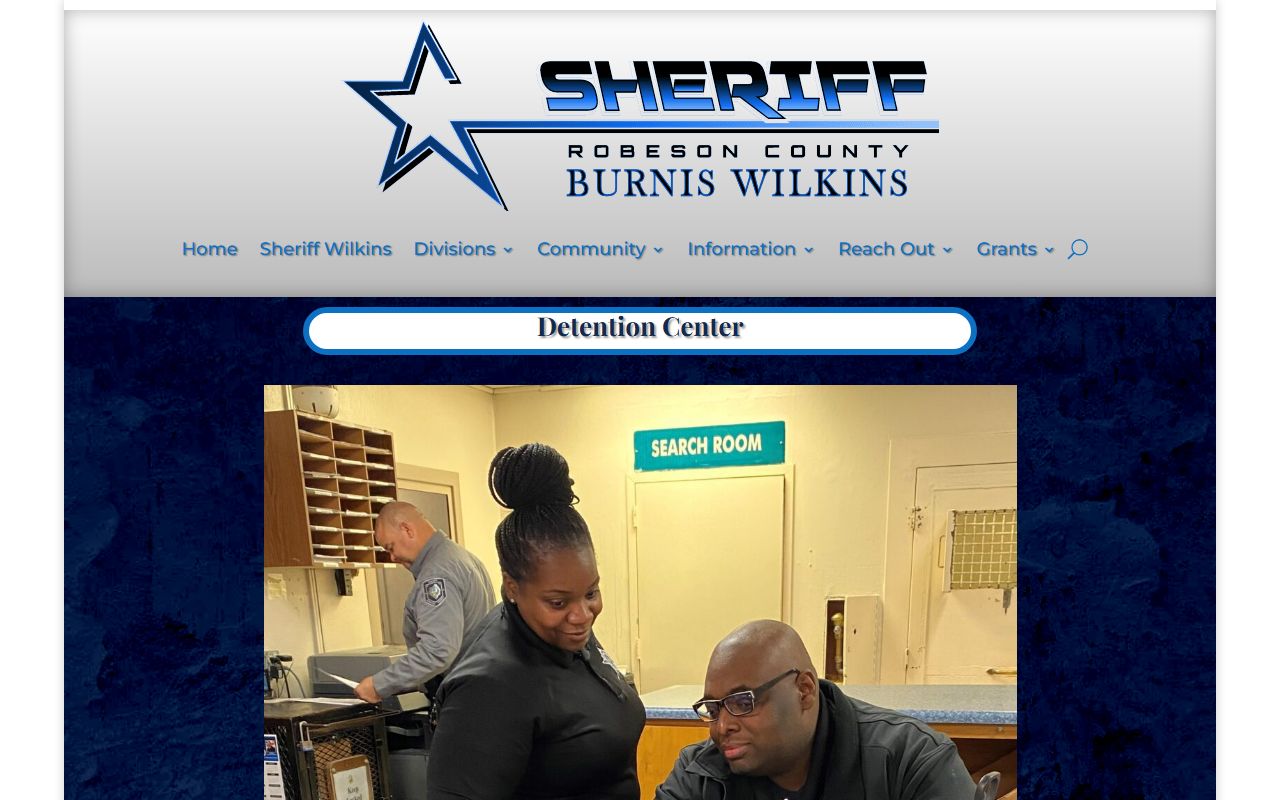 Robeson County Sheriff's Office detention page with jail capacity and visitation information