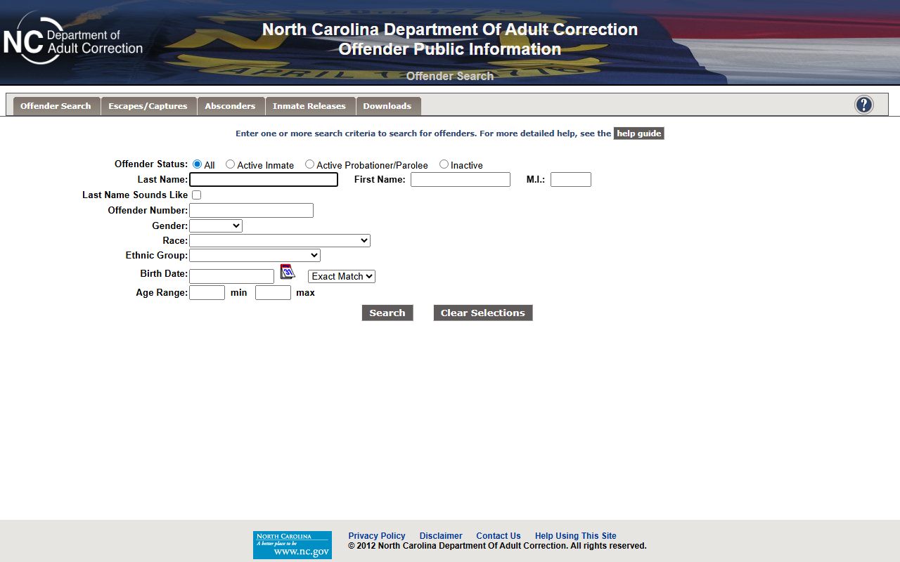 North Carolina NCDAC offender search for Robeson County state inmate population
